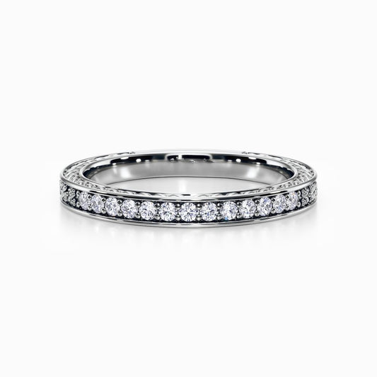 Roman Wreaths Pave Wedding Band in White Gold