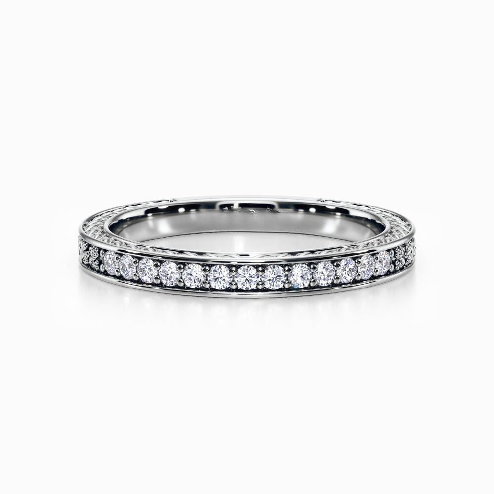 Roman Wreaths Pave Wedding Band in White Gold