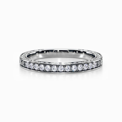 Roman Wreaths Pave Wedding Band in White Gold